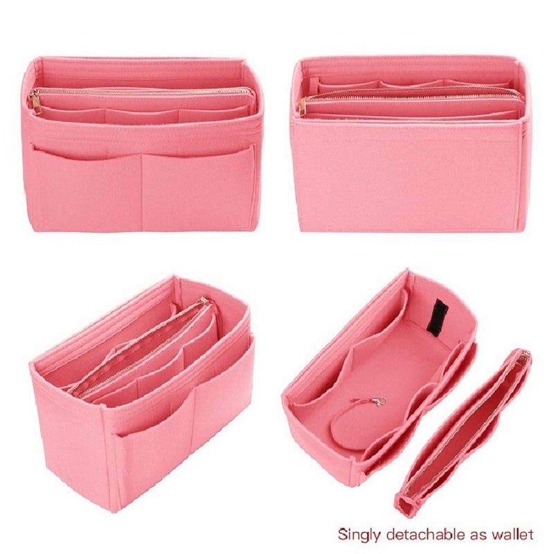 ZTUJO Purse Organizer Insert, Felt Bag Organizer with Metal Zipper, Handbag & Tote Shaper, For Speedy Neverfull Tote, 7 Sizes(Large, Light Pink) - Image 3